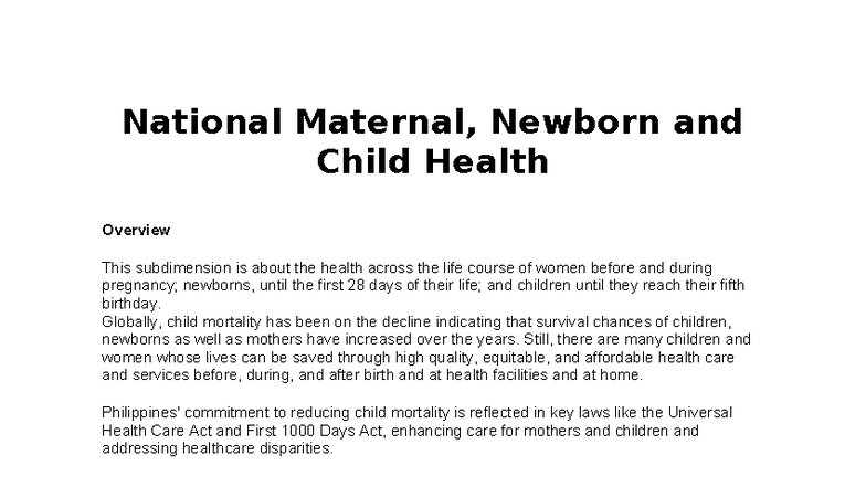 National Health: Maternal and Child Care in the Philippines Analysis ...