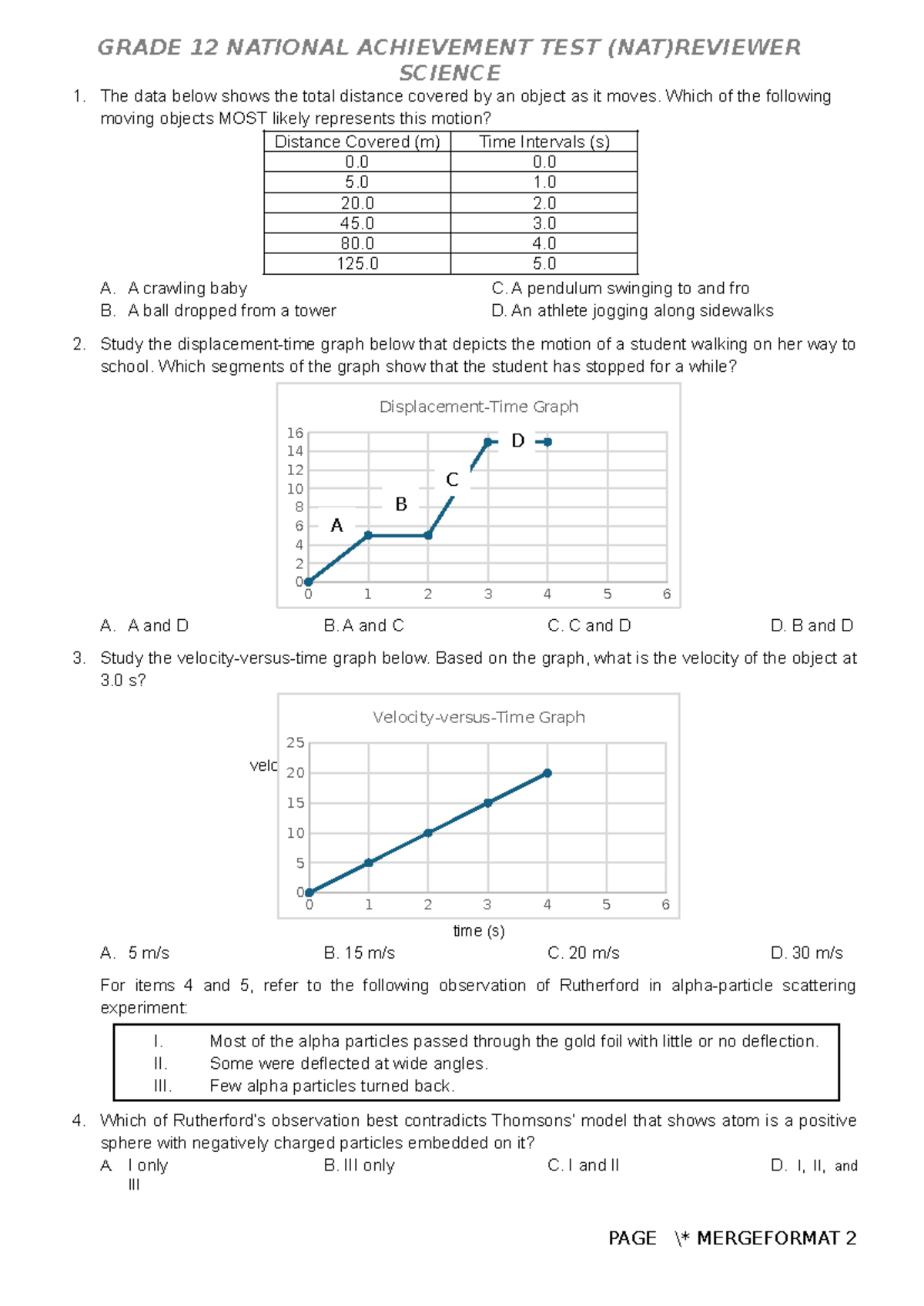 GRADE 12 NATIONAL ACHIEVEMENT TEST (NAT) SCIENCE REVIEWER - Studocu