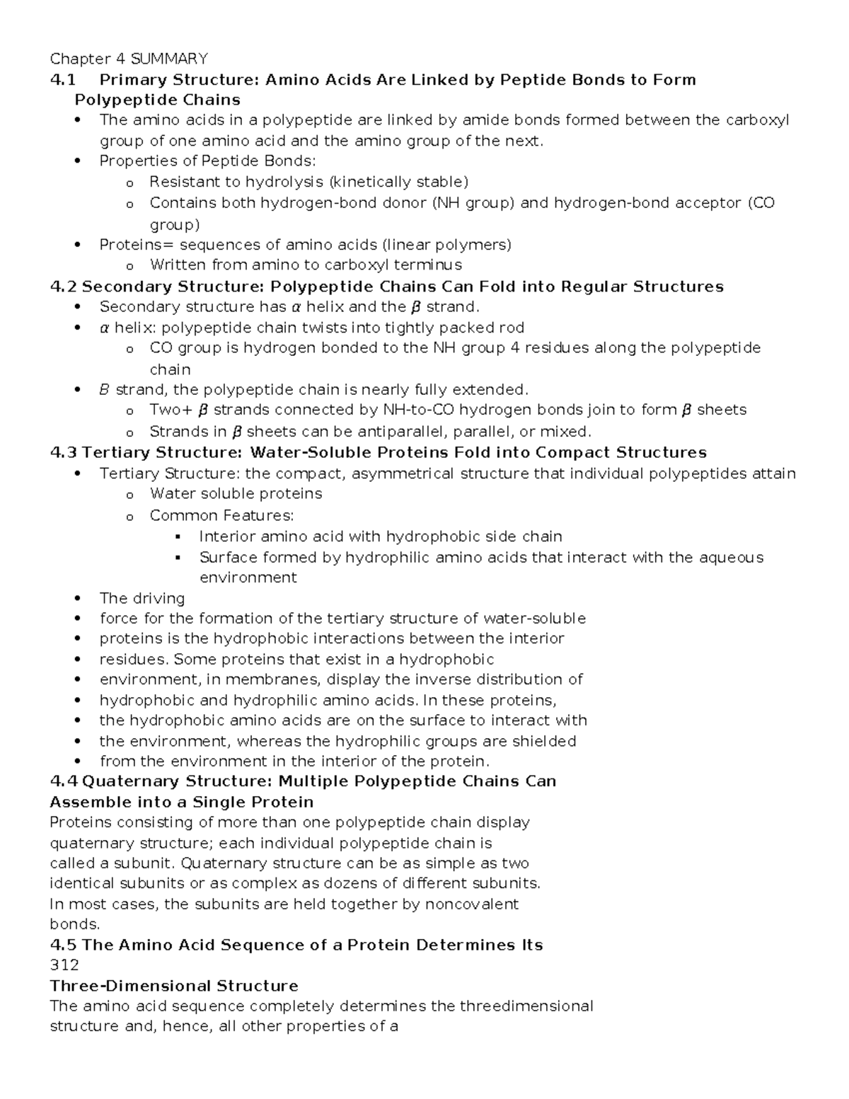 CHEM 381 Lecture Notes - Chapter 4 Summary: Protein Structures - Studocu