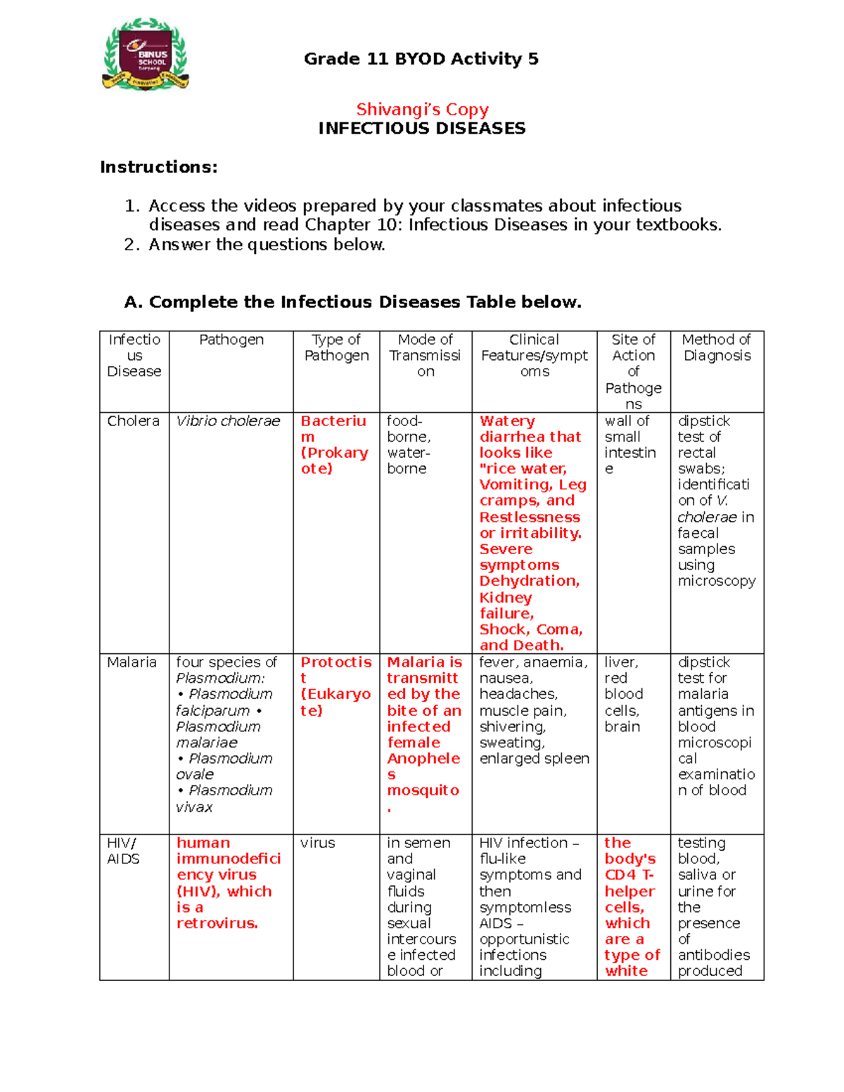 Infectious Diseases Study Notes - Bio Async 27th Exam Prep - Studocu