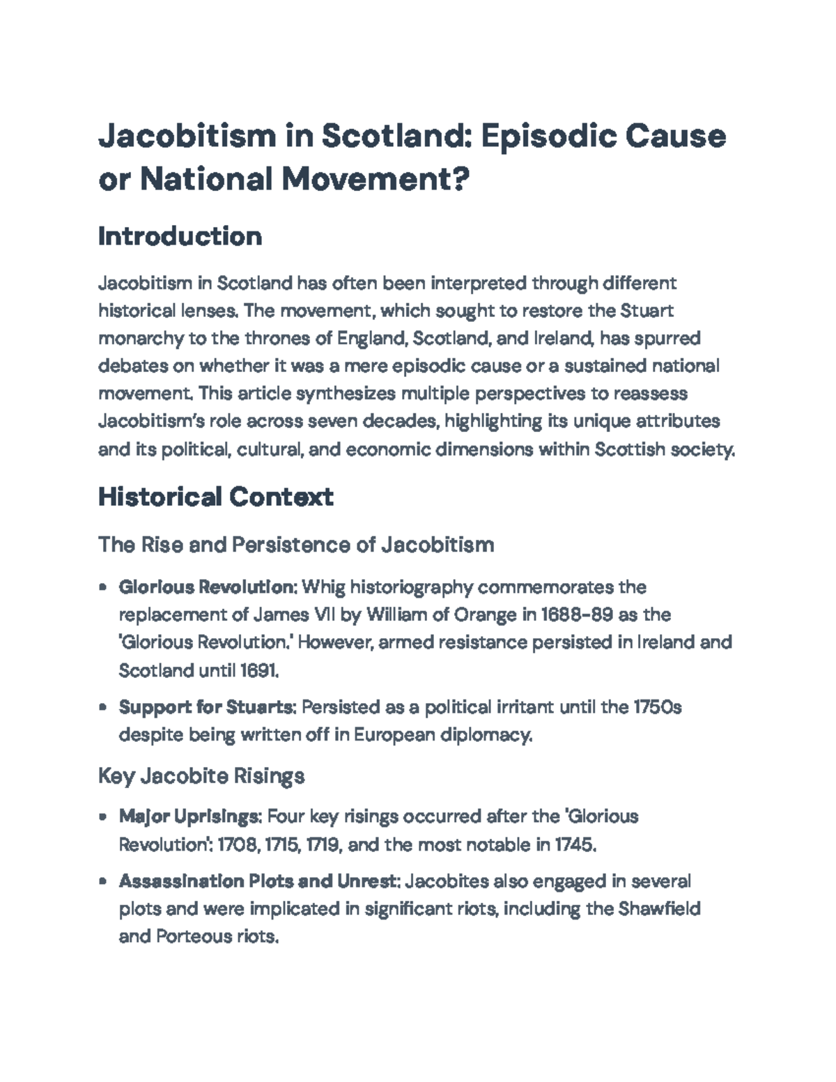 Jacobitism in Scotland: Analyzing Its Role as a National Movement ...