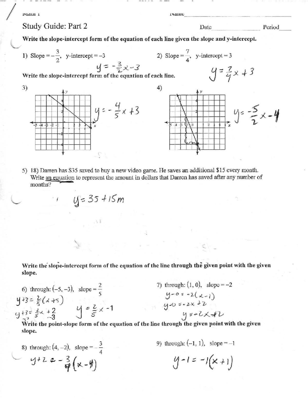Math 1 IY1at1i Study Guide: Part 2 Answers and Equations - Studocu