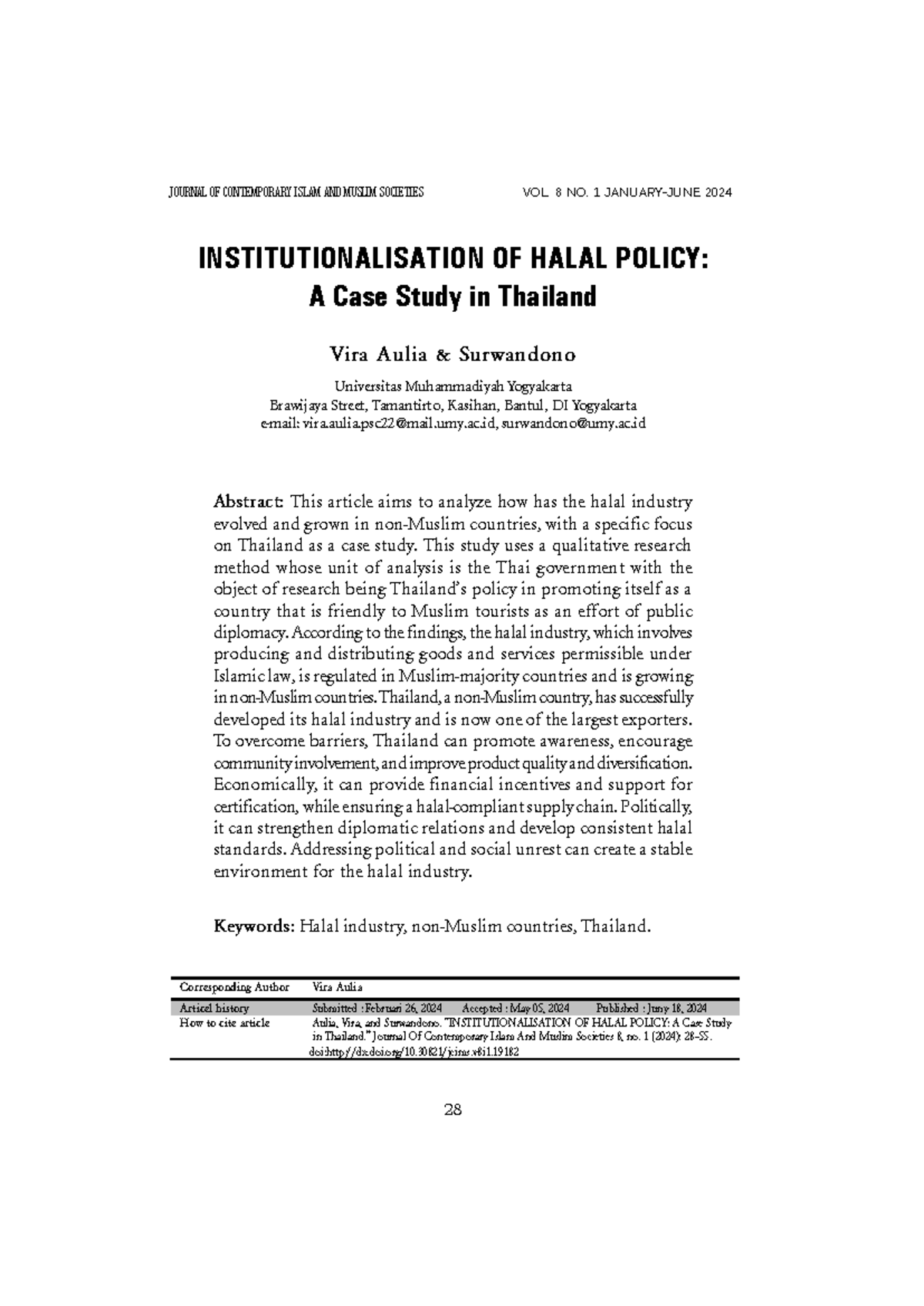 Halal Policy Institutionalization: A Case Study of Thailand (JCI 8.1 ...