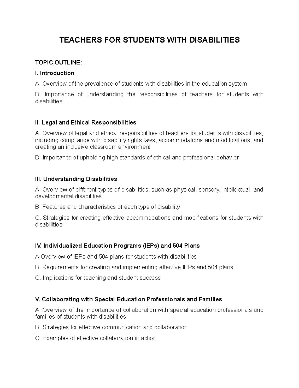 Teachers for Students with Disabilities - TEACHERS FOR STUDENTS WITH ...