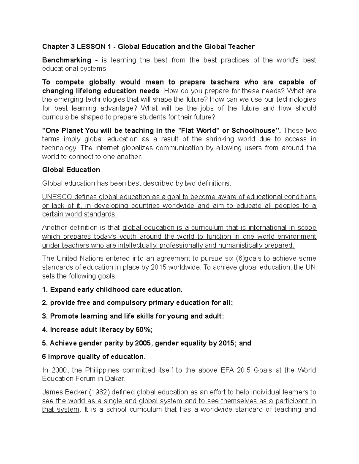 Profed-C3L1 - just some notes - Chapter 3 LESSON 1 - Global Education ...