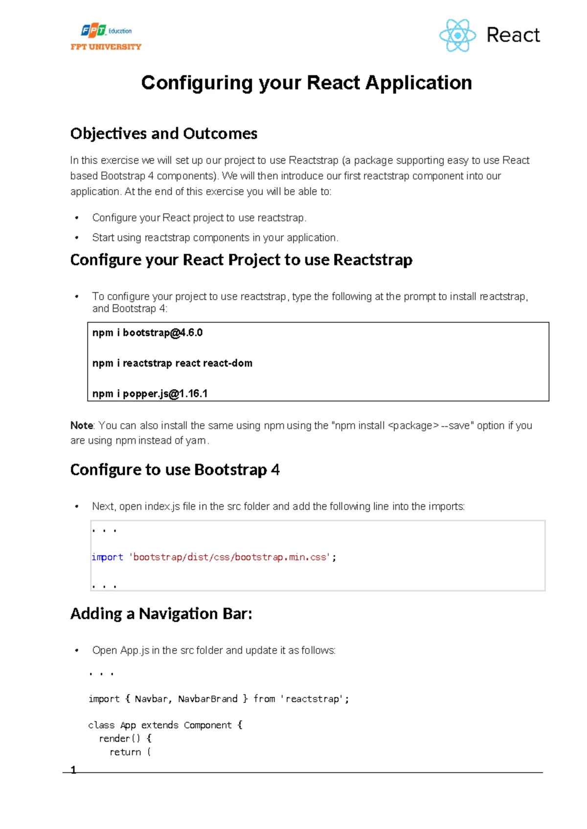Lab 1 - React Components - The view for this new component contains 9 ...