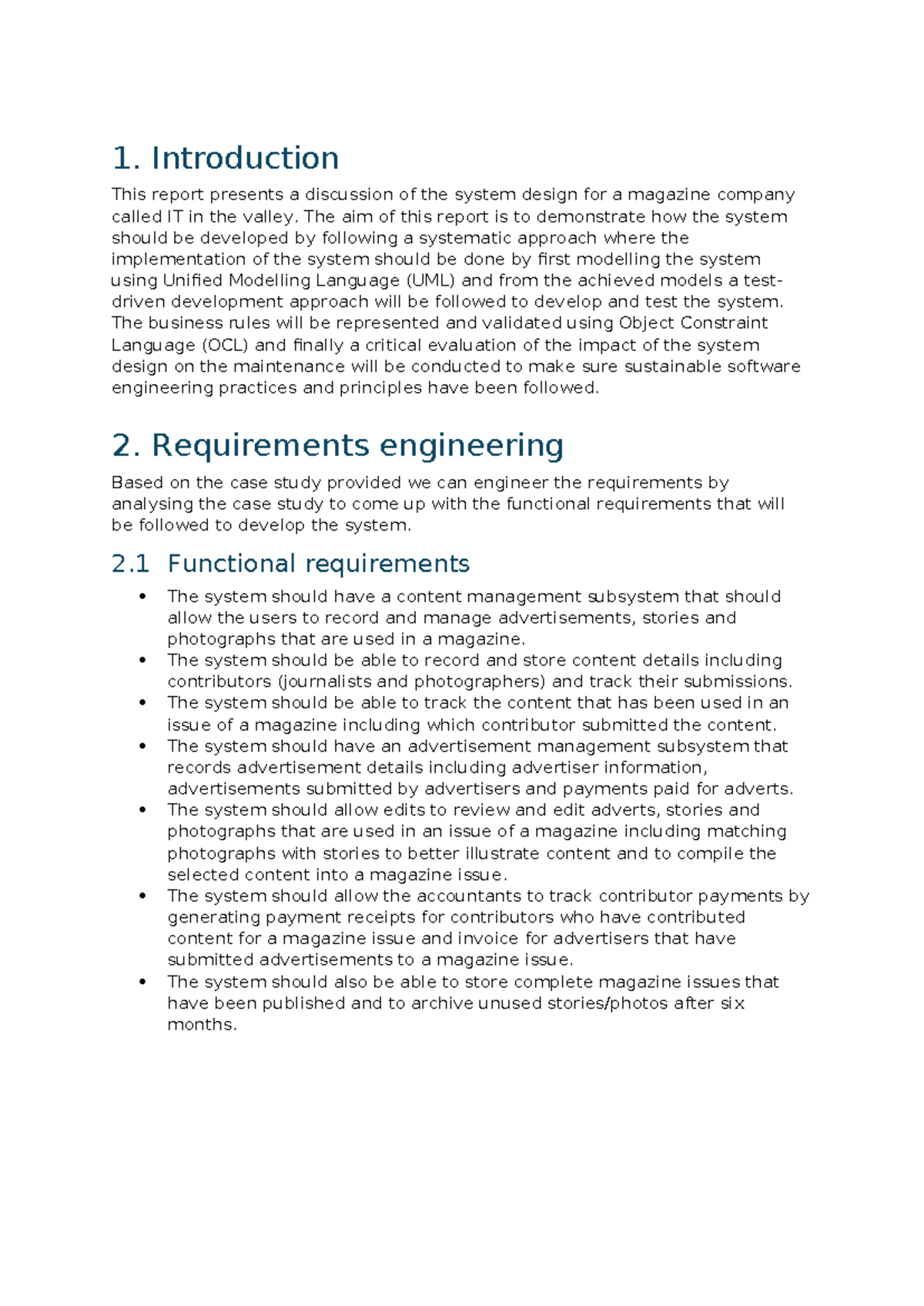 System Design Report for IT in the Valley Magazine Company - Studocu
