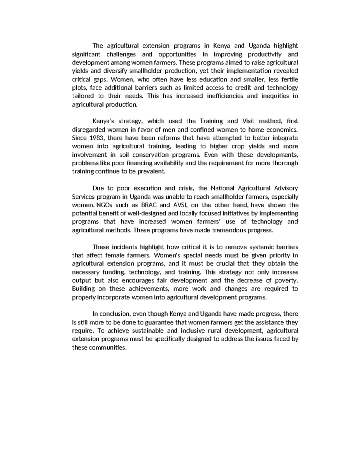Agricultural Extension & Women's Empowerment in Kenya & Uganda - Studocu