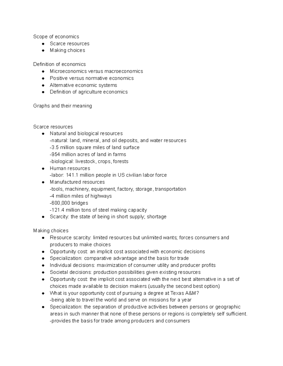 AGEC 105 Week 1 Notes: Fundamentals of Economics and Scarcity - Studocu