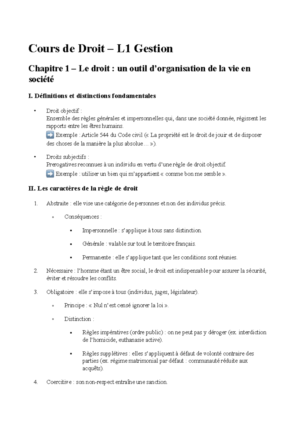 Chapitre 1 - Droit L1 Gestion : Définitions et Caractéristiques ...