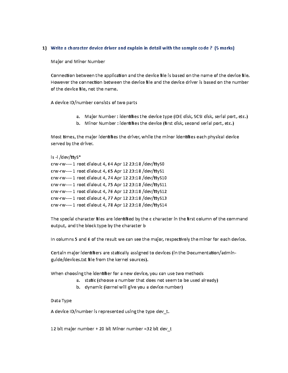 Embedded Systems Assignment: Character Device Driver Analysis - Studocu