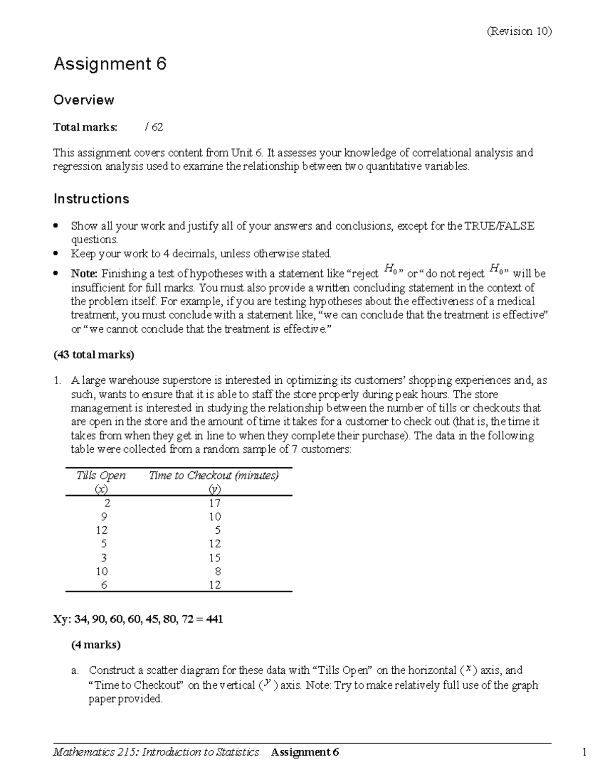 Math Assignment 6 - Correlational & Regression Analysis Notes - Studocu