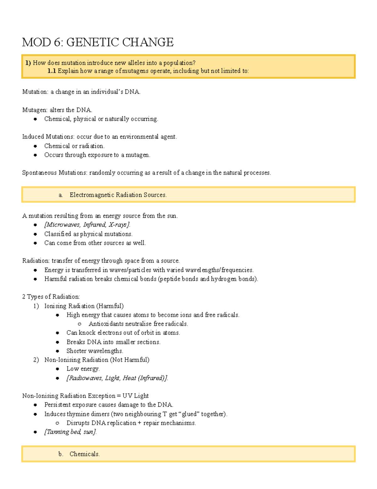 MOD 6: Genetic Change - Mutations, Causes, and Effects in Populations ...