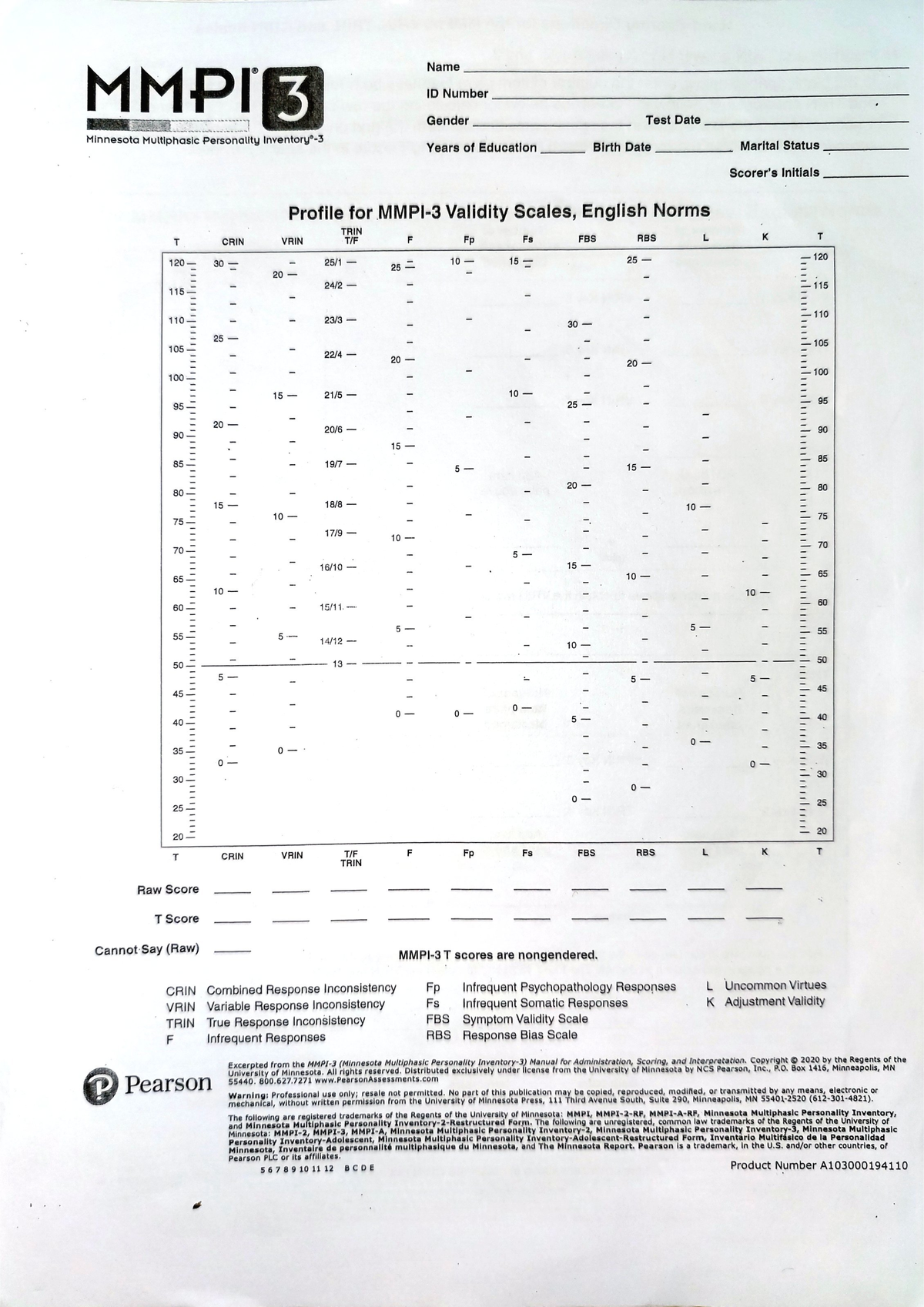 MMPI 3 Validity Scales Profile Analysis and Interpretation - Studocu