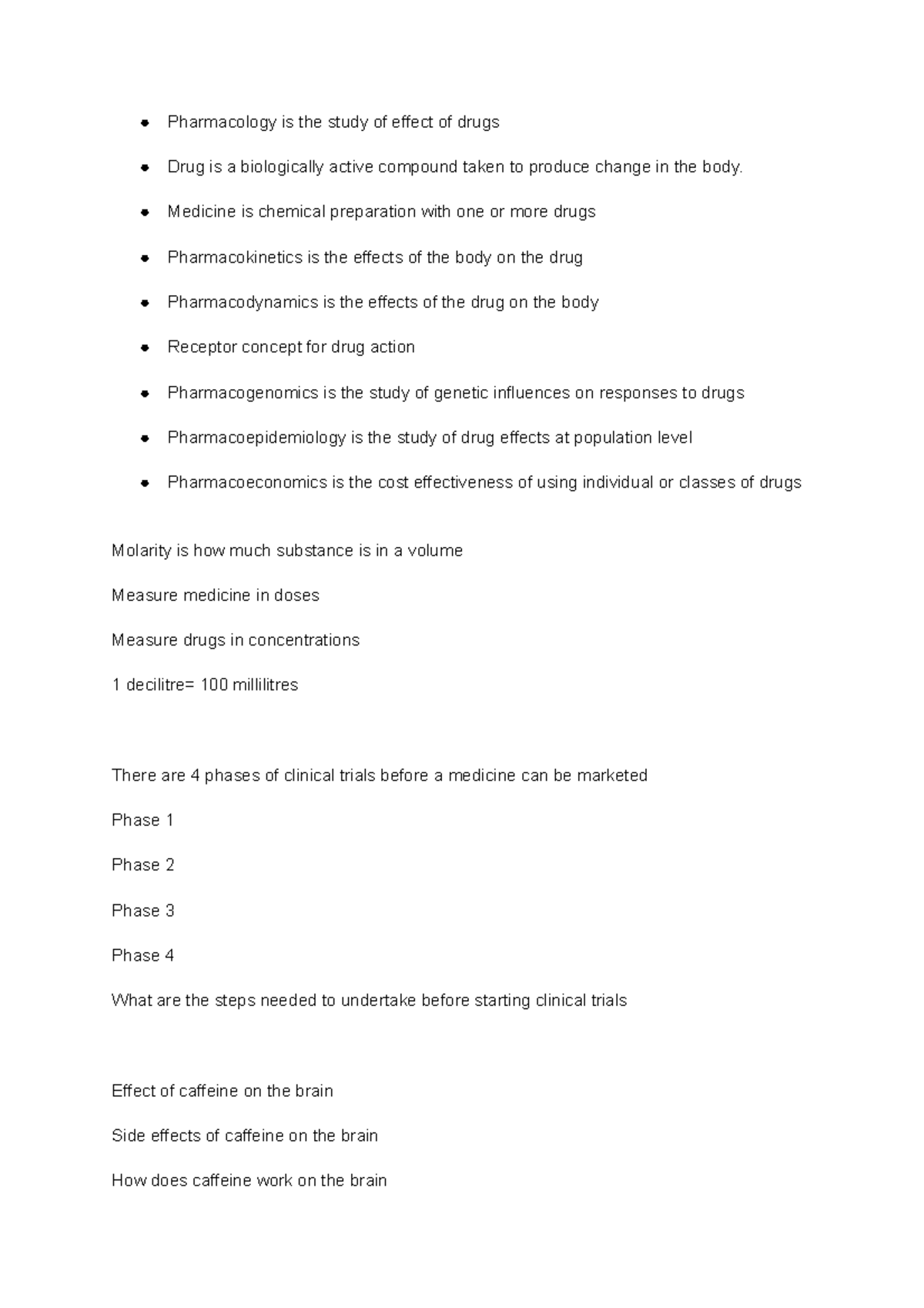 Pharmacology L1 - Lecture Notes on Drug Effects & Clinical Trials - Studocu