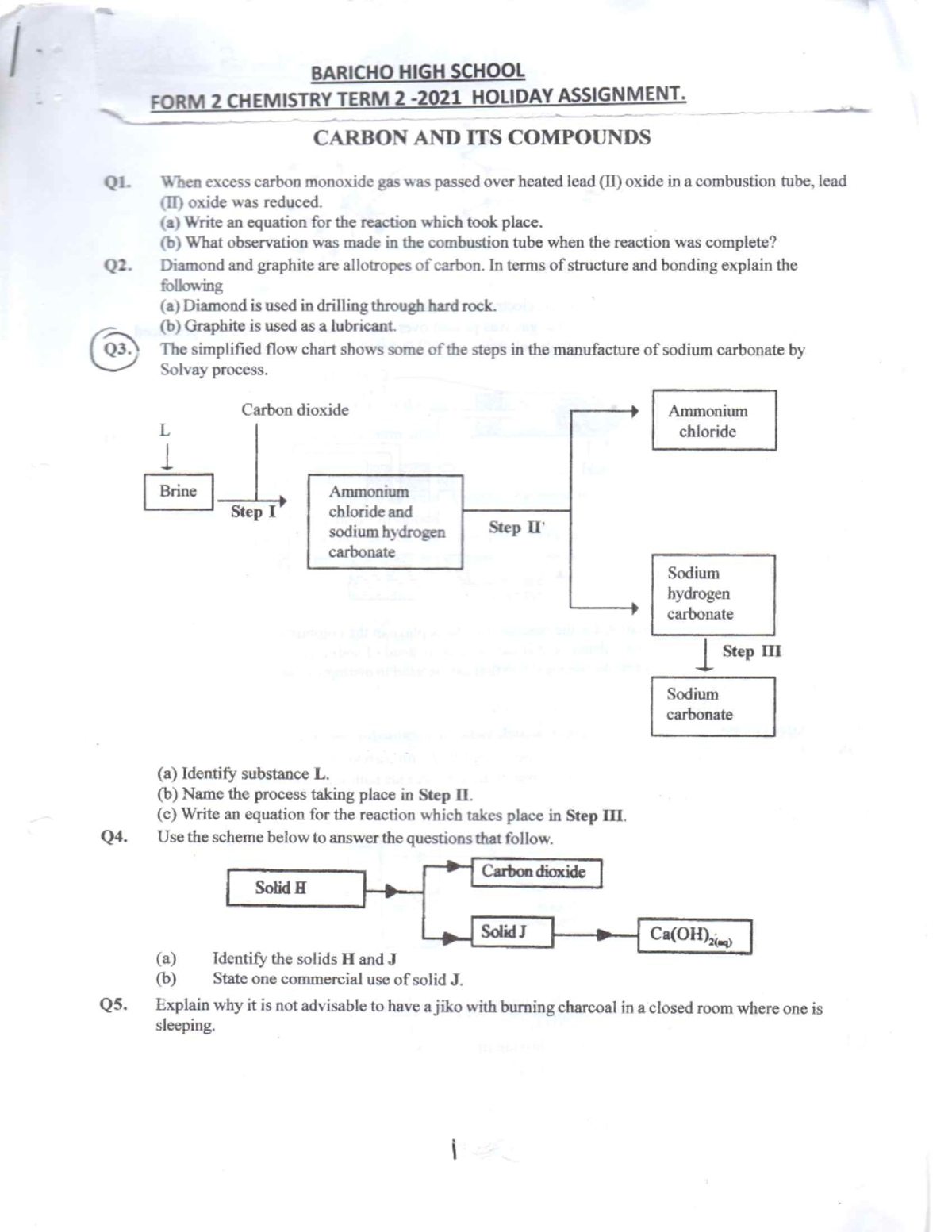 BARICHO HIGH SCHOOL FORM 2 CHEMISTRY TERM 2 ASSIGNMENT - Studocu