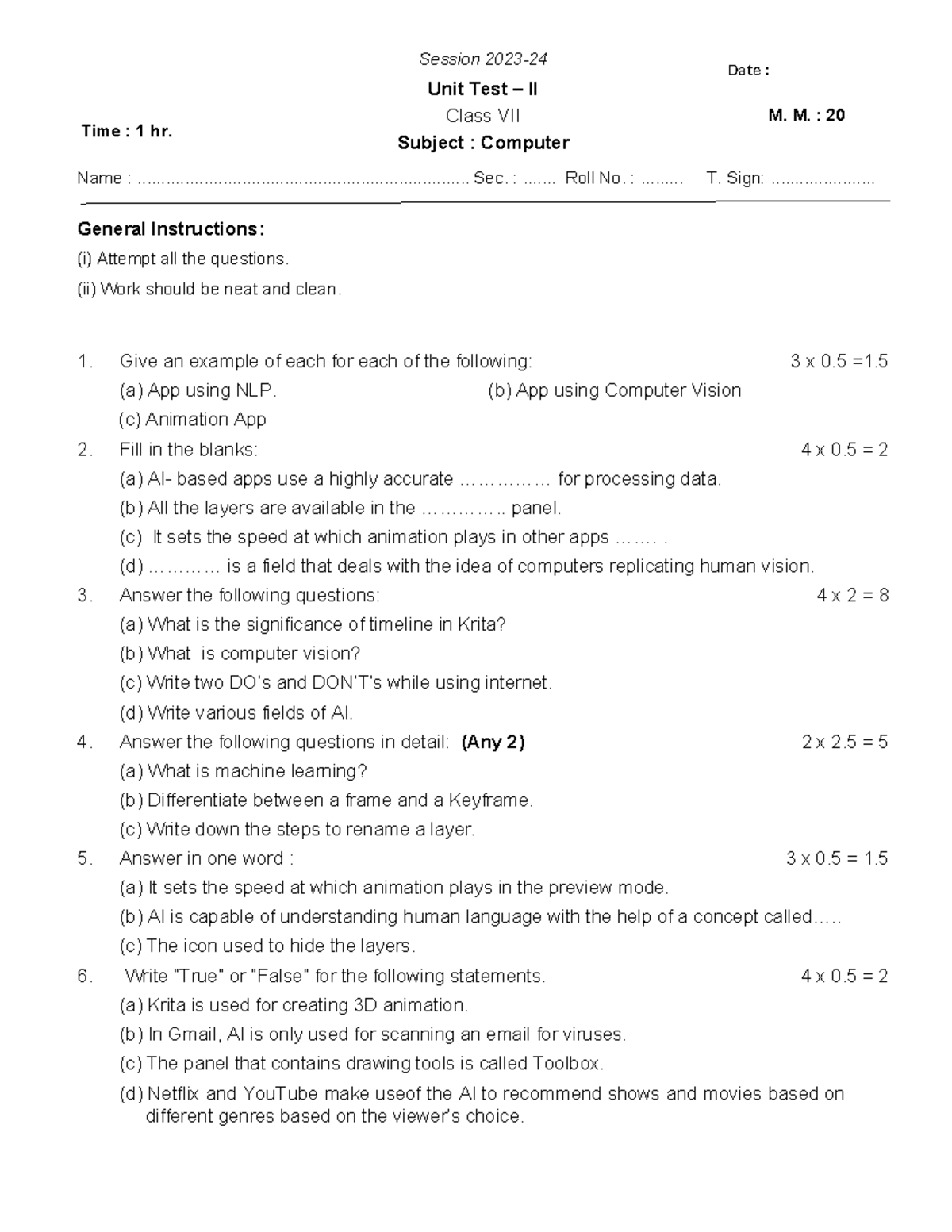 Klp - HFG Class VII Computer Unit Test II Notes - Studocu
