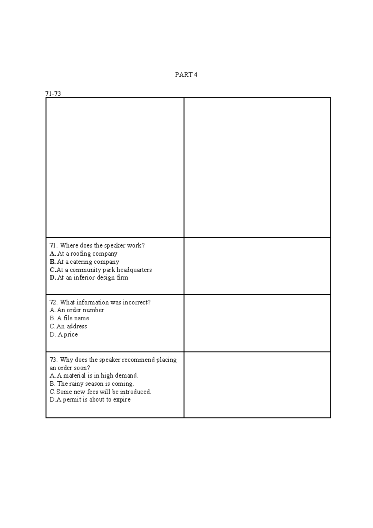 PART 4 - TOIEC Listening Comprehension Practice - Studocu