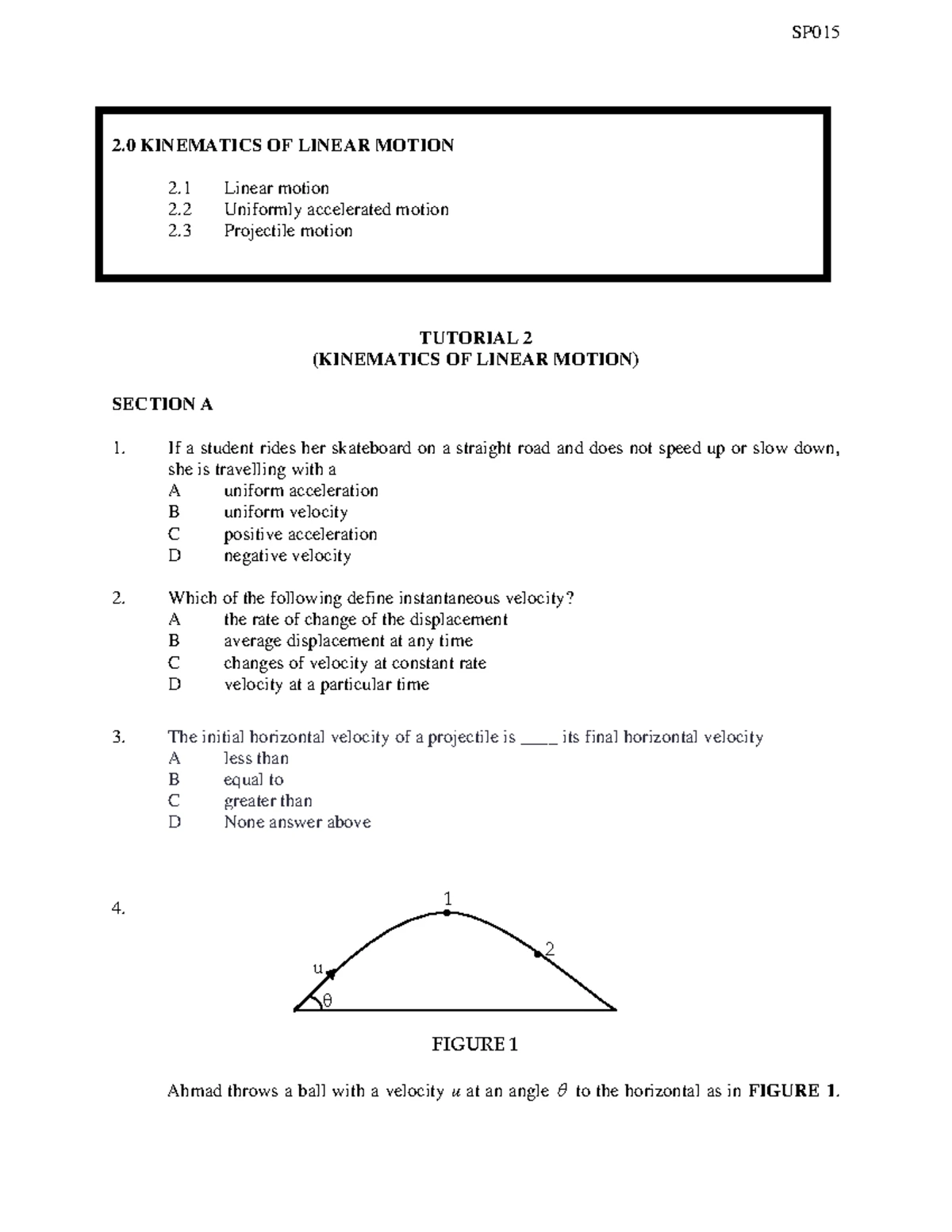 SP015 Tutorial: Dynamics of Linear Motion - Chapter 3 Overview - Studocu