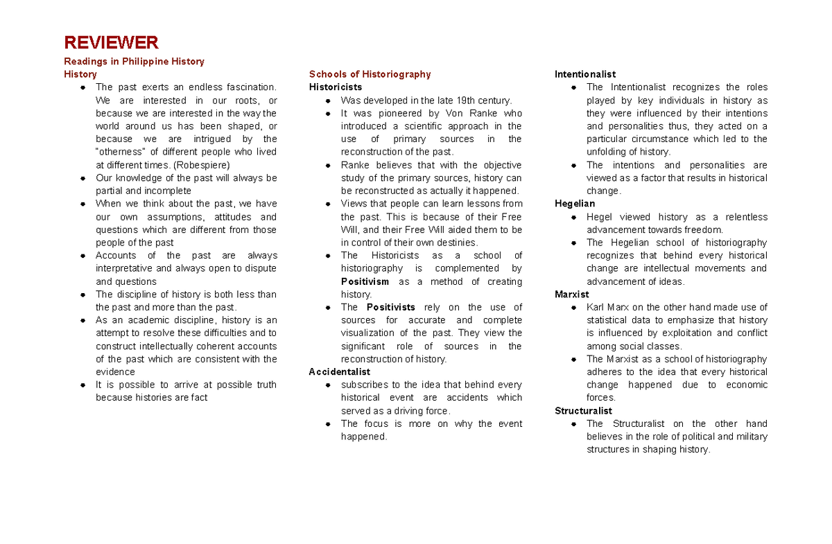 RPH Reviewer: Key Concepts in Philippine History and Historiography ...