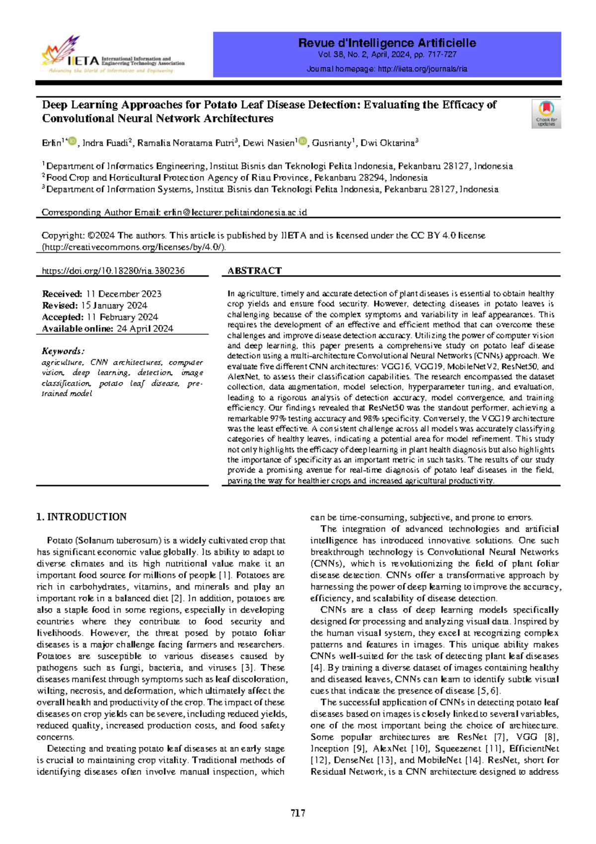 Deep Learning for Potato Leaf Disease Detection: CNN Efficacy Analysis ...