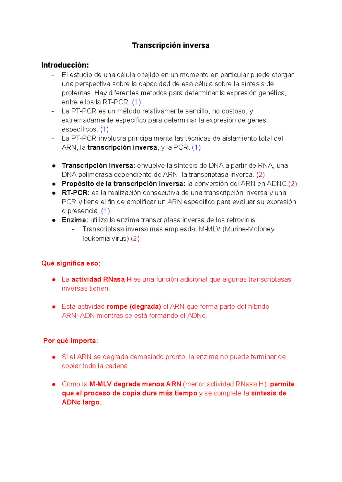 Transcripción Inversa: Métodos y Procedimientos para RT-PCR - Studocu