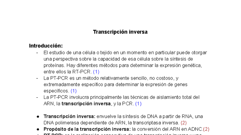 Transcripción Inversa: Métodos y Procedimientos para RT-PCR - Studocu