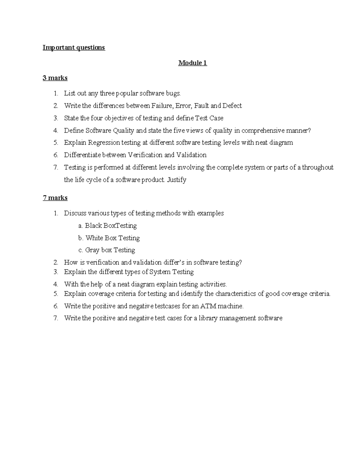 Software Testing Important Questions - Module 1 (3 Marks) - Studocu