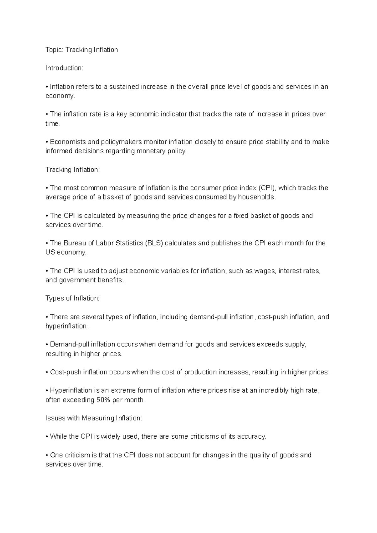 Econ 101 Midterm Study Notes: Key Concepts in Inflation Tracking - Studocu