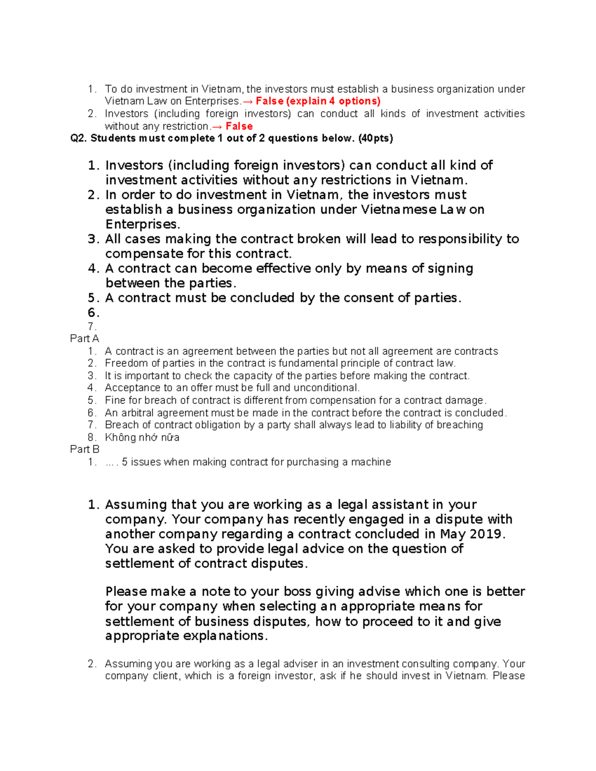 Blaw Final Exam Notes - Business Law in Vietnam - Studocu