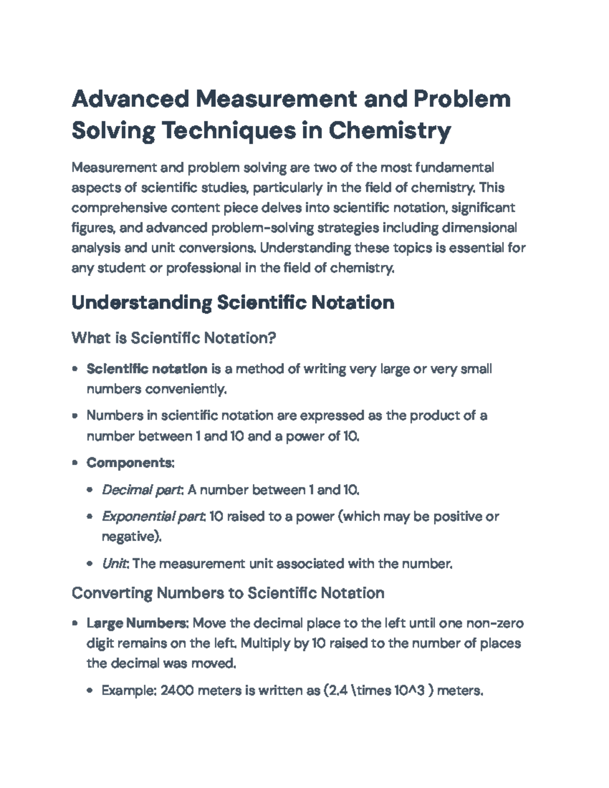 Advanced Measurement and Problem Solving Techniques in Chemistry ...