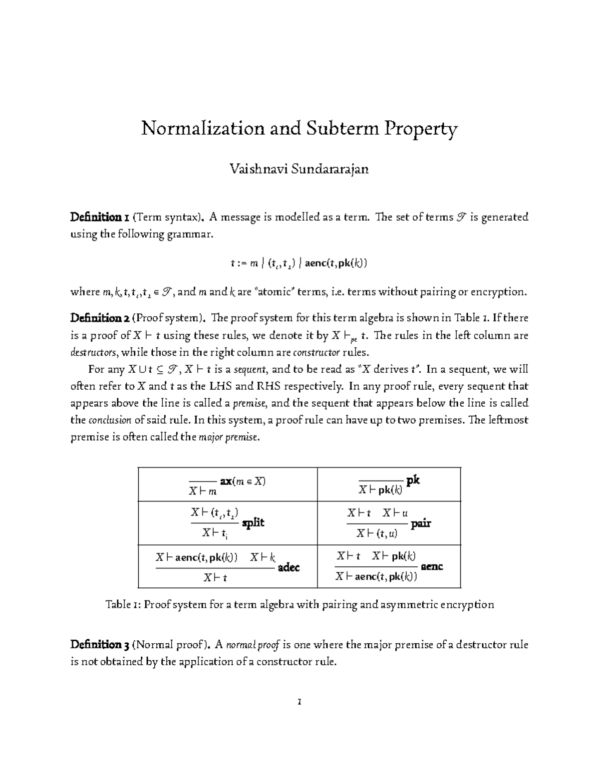 info security no - Normalization and Subterm Property Vaishnavi ...