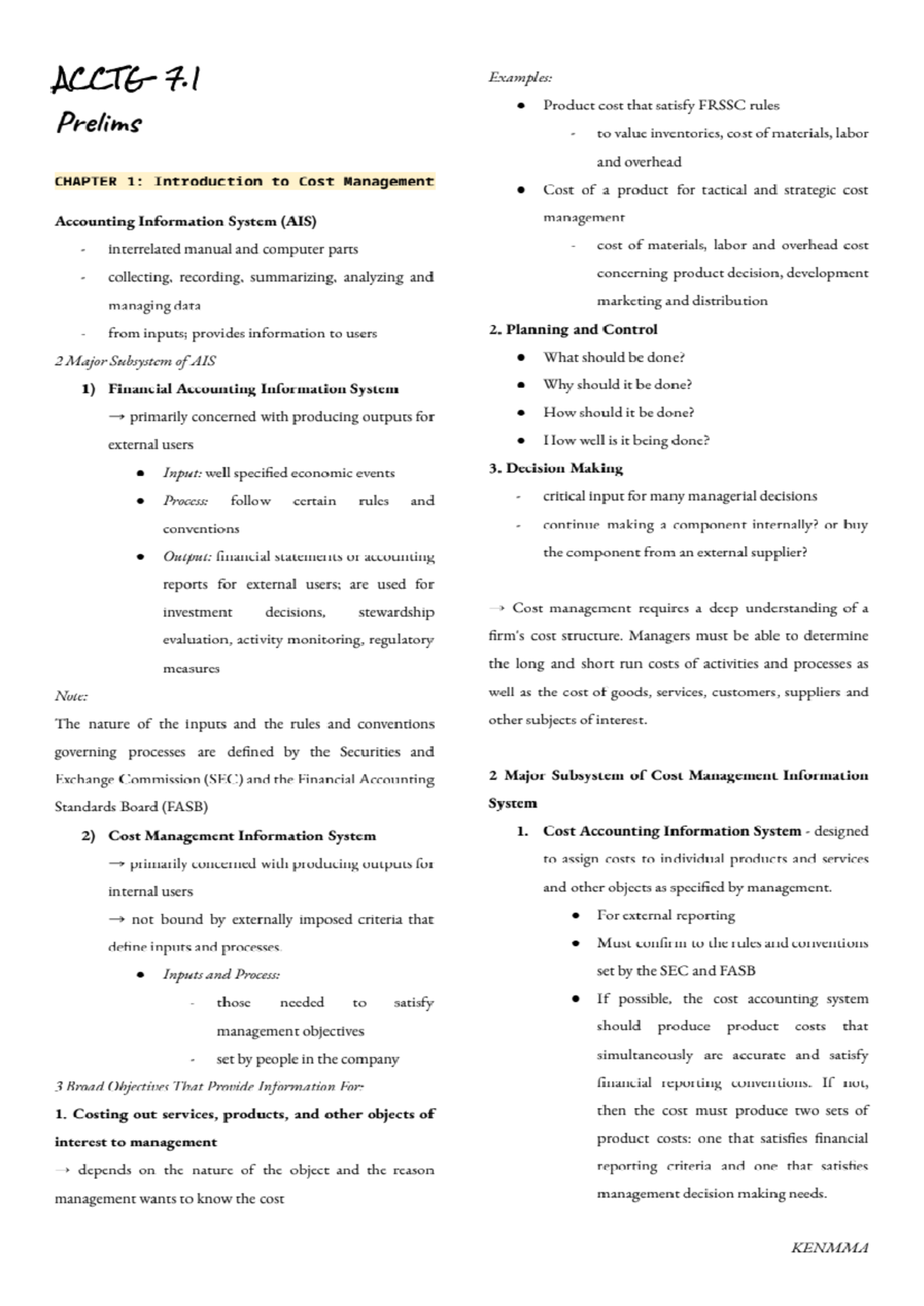 ACCTG 7 Final Exam Notes on Cost Management and Accounting Systems ...