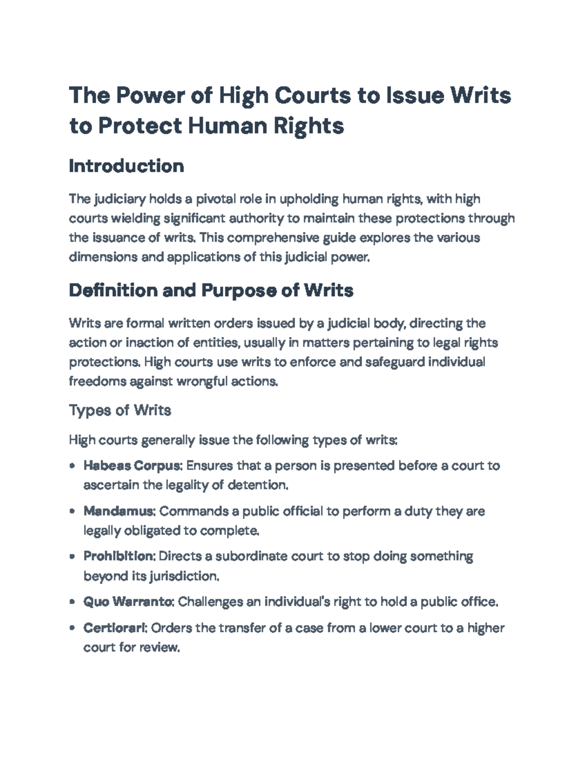 The Power of High Courts to Issue Writs for Human Rights Protection ...