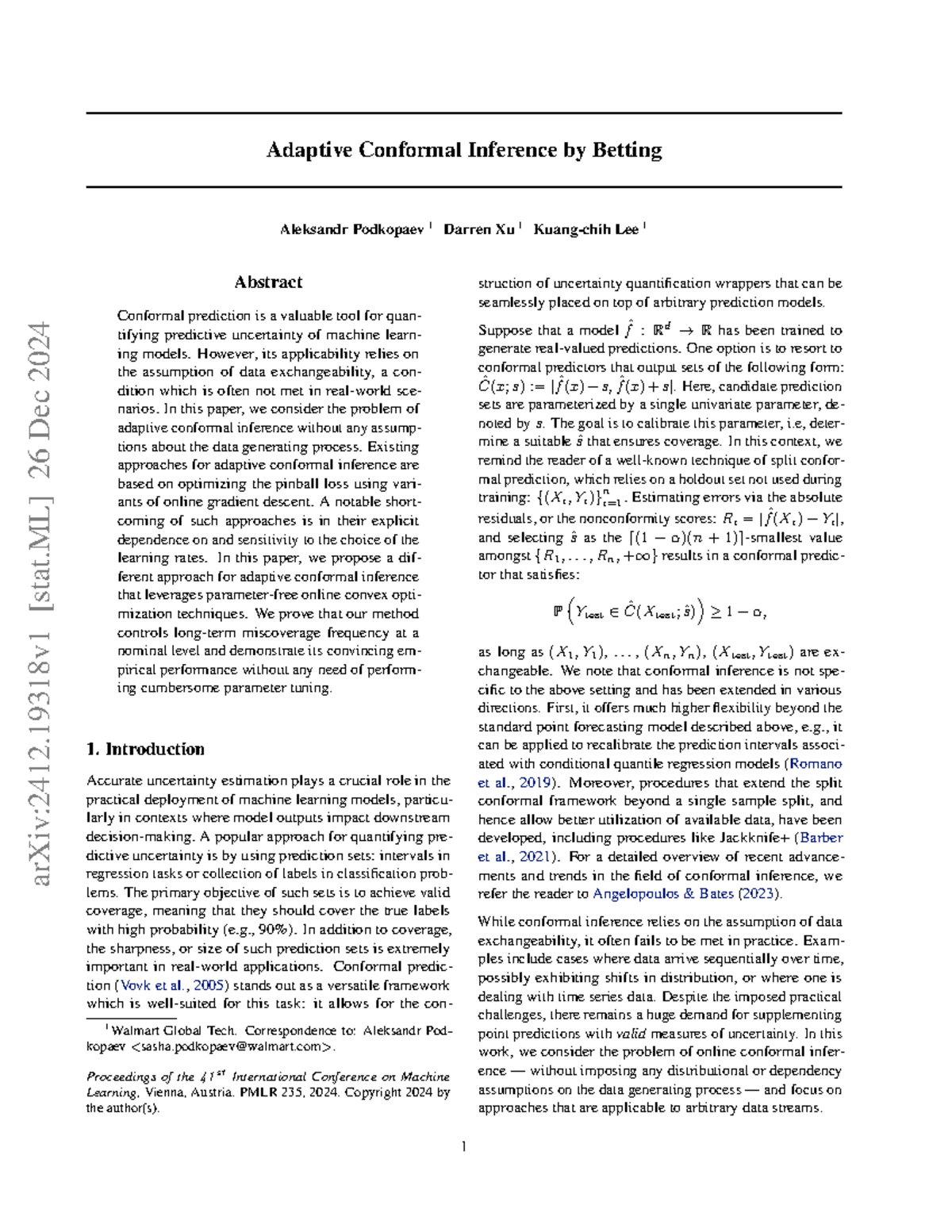A. Podkopaev - Adaptive Conformal Inference via Betting Techniques ...