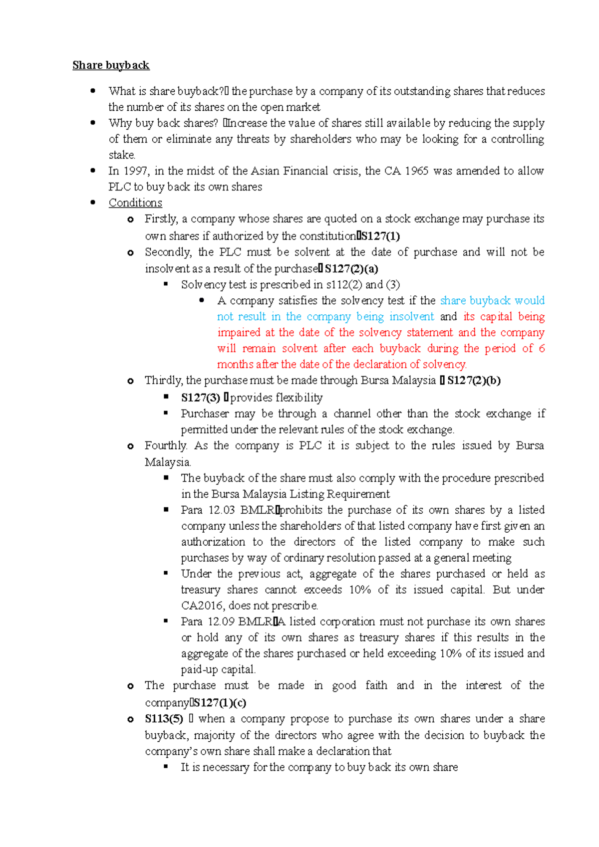 Maintenance and reduction of capital part 2 - Share buyback What is ...