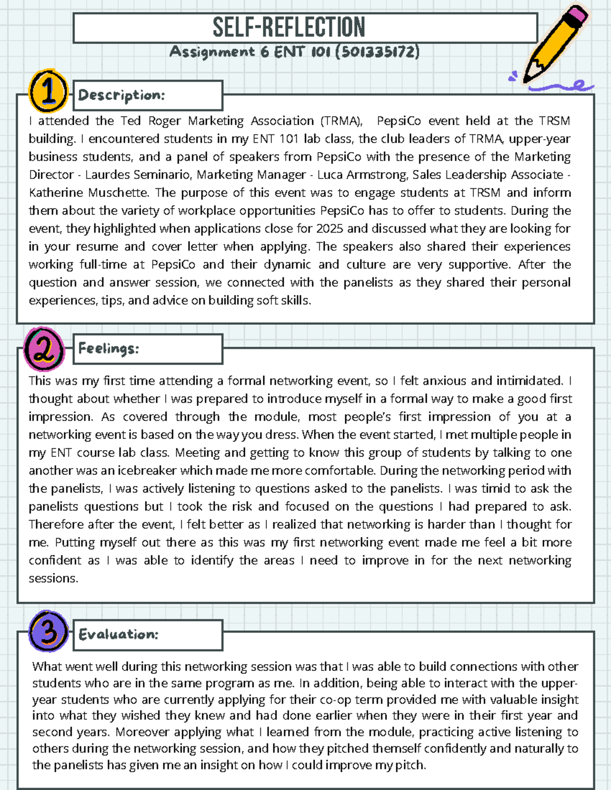 (Kelan)501335172 ENT 101 Assignment 6 (Lec 151) (Self-Reflection ...