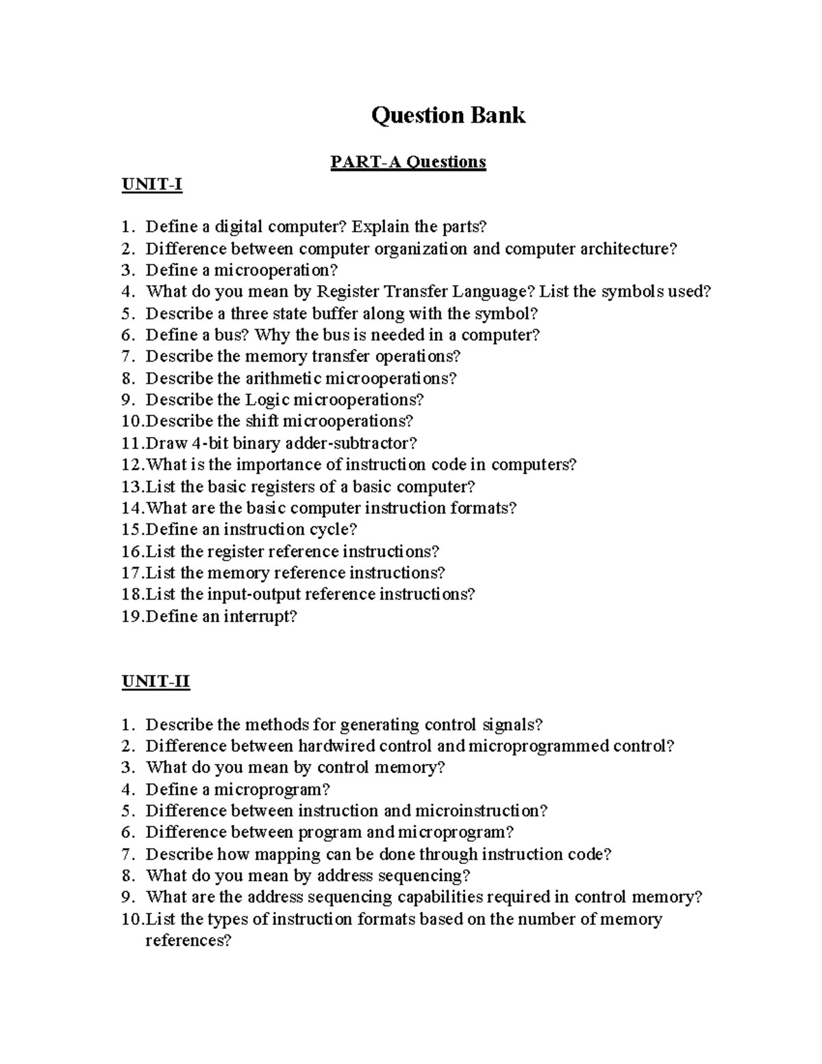 COA - Question Bank on Computer Organization & Architecture (22PC0AM02 ...