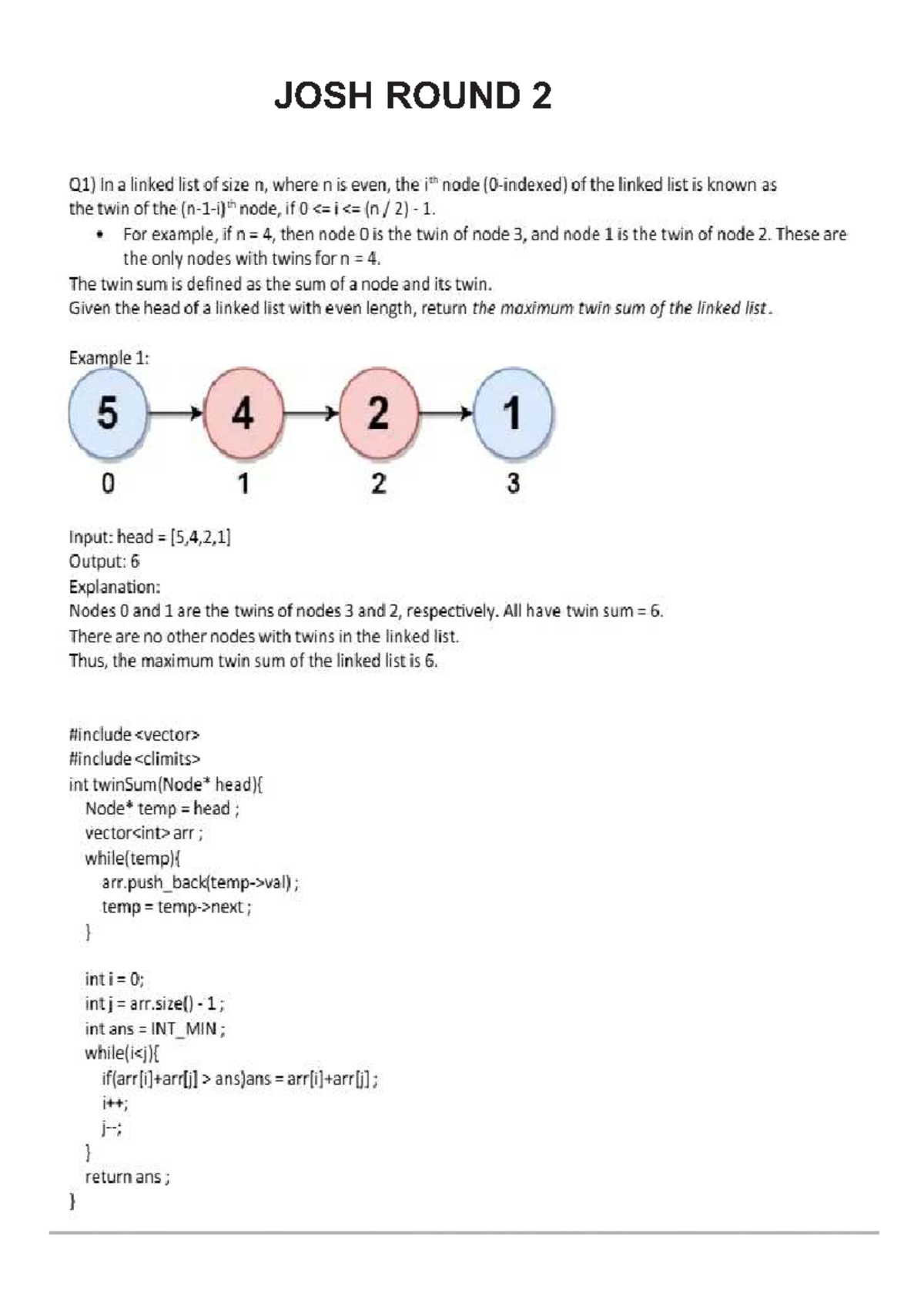 JOSH CS Questions Round 2 & 3: Linked List & Binary Tree - Studocu