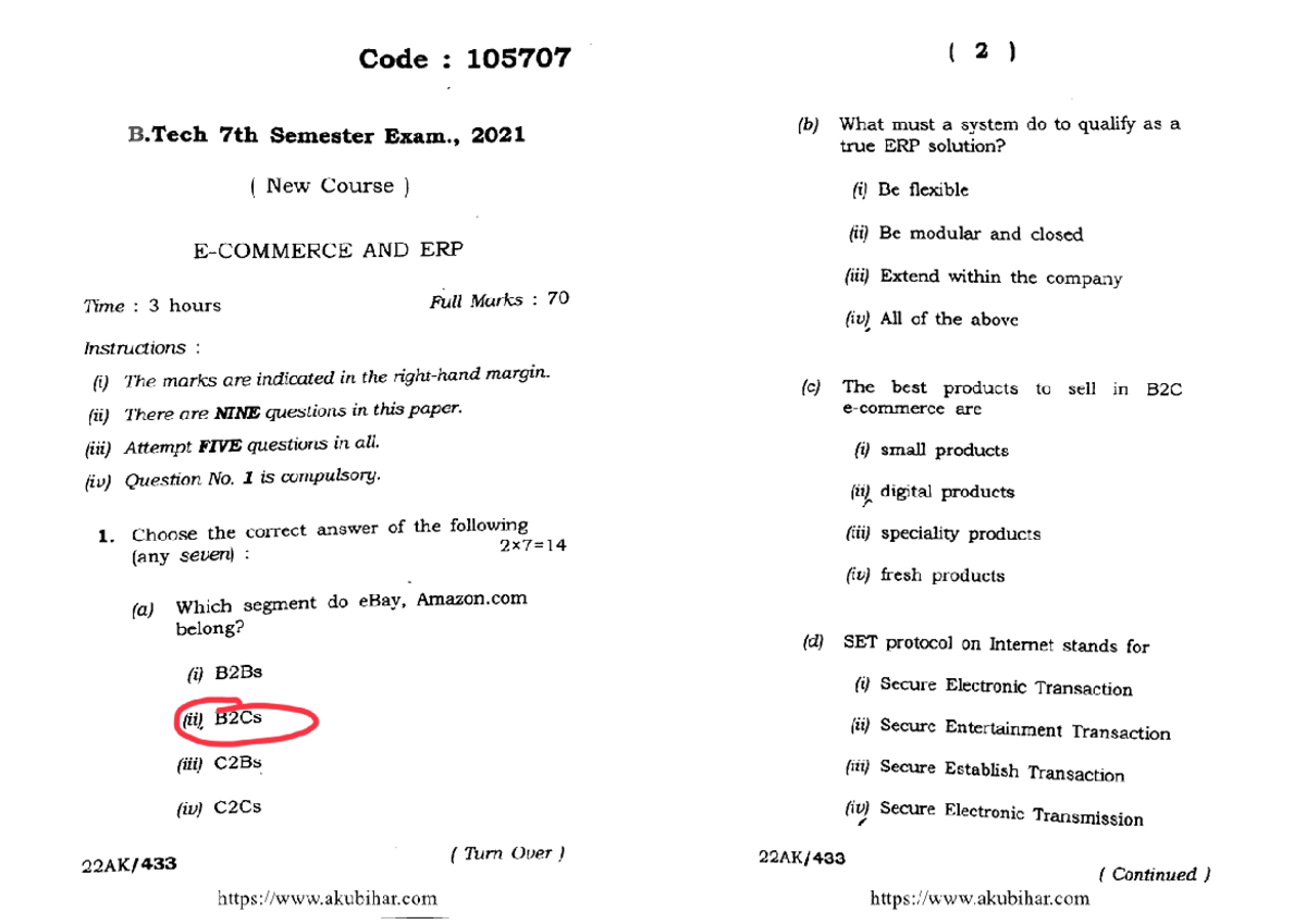 E- Commerce 2021 - Good - Code : 105707 ( 2 1 B 7th Semester Exam ...