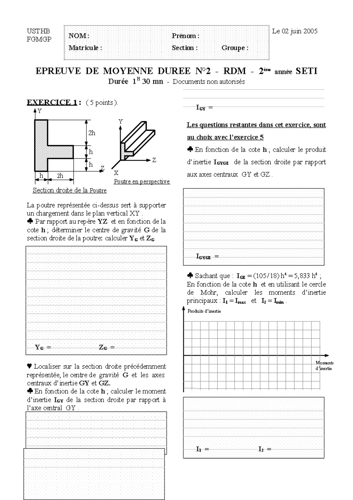 Corrigé du Rattrapage en RDM1 - Février 2019 - Résistance des Matériaux ...