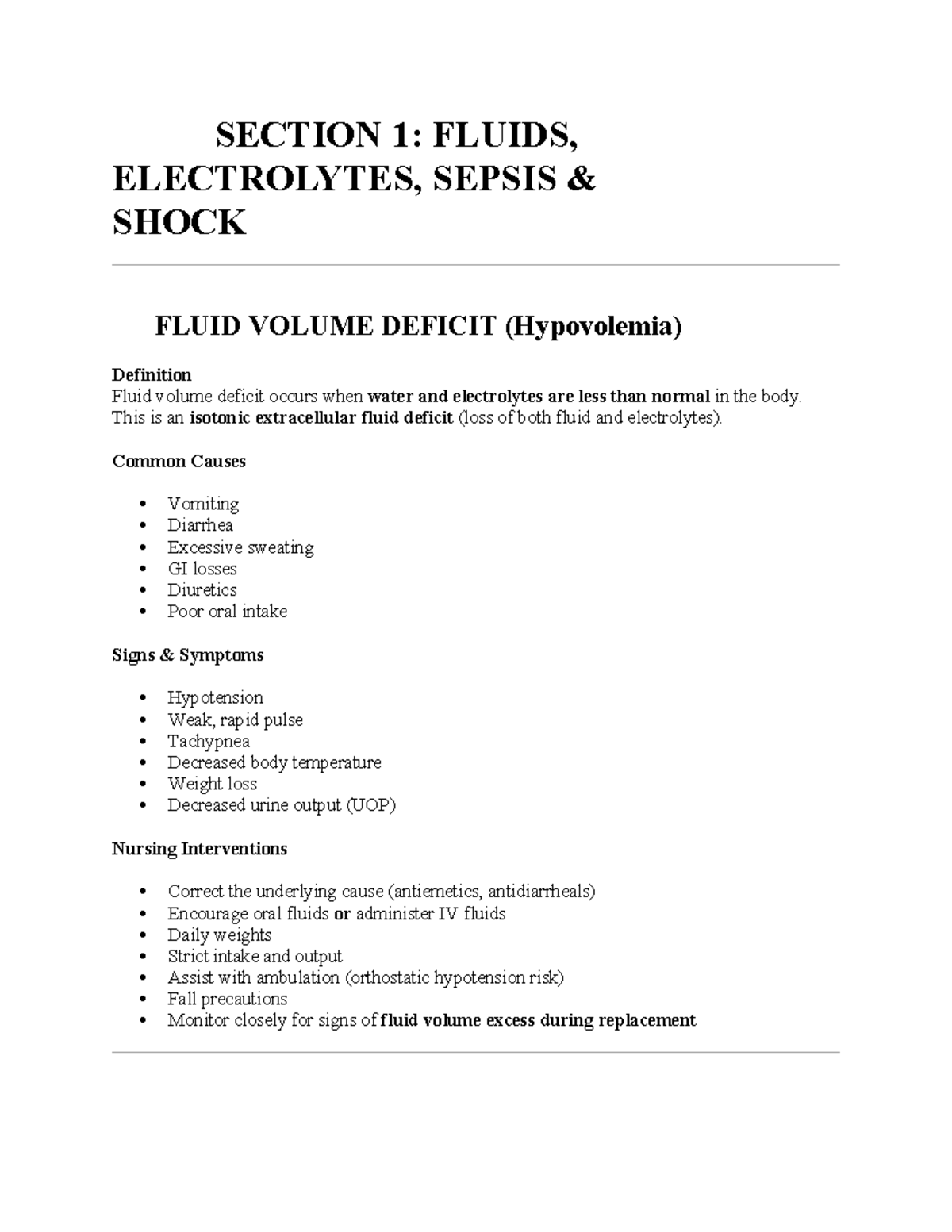 185 Study Guide: Fluids, Electrolytes, and Shock Management - Studocu