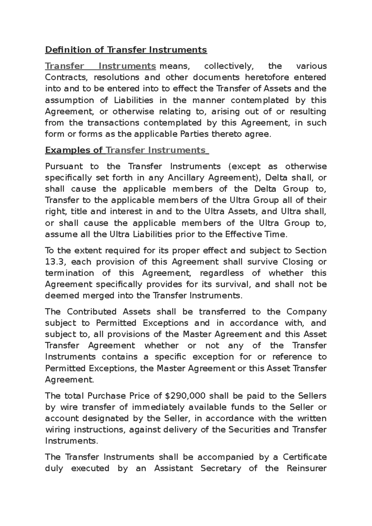Definition of Transfer Instruments in Asset Transfer Agreements - Studocu