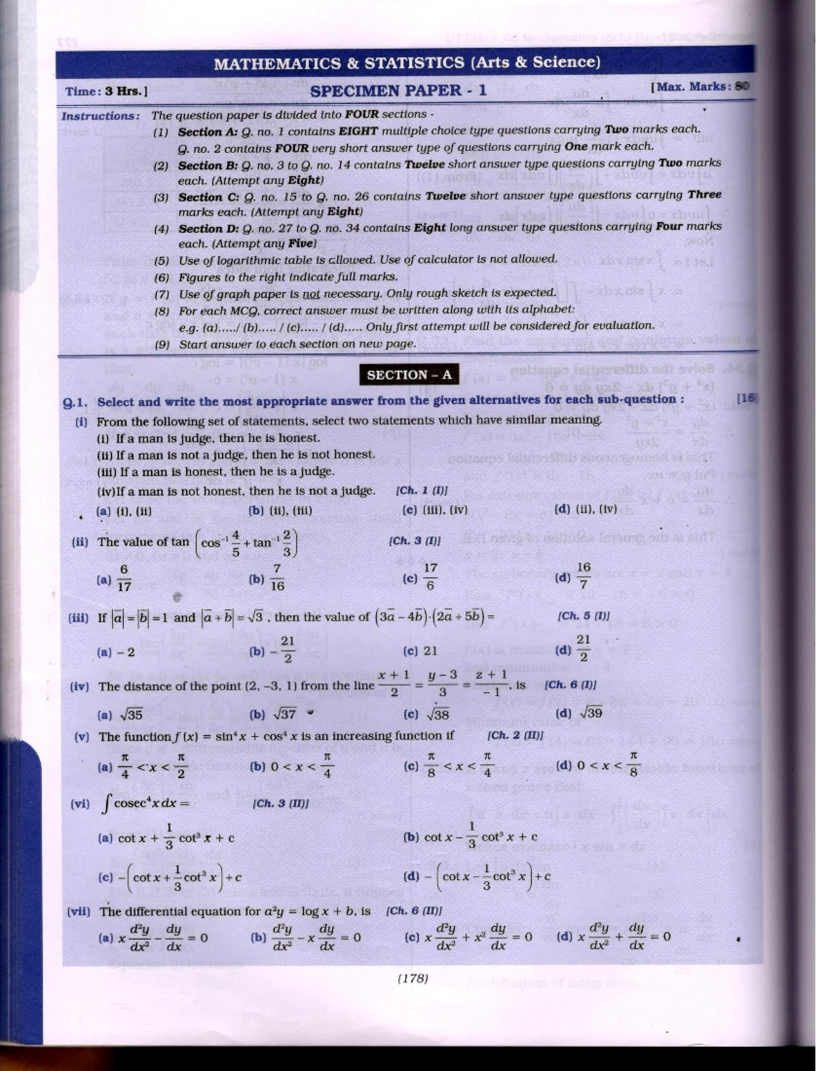 Phy spe-1,2,3 with solution - SPECIMEN PAPER 1 Time: 3 PHYSICS Marks ...
