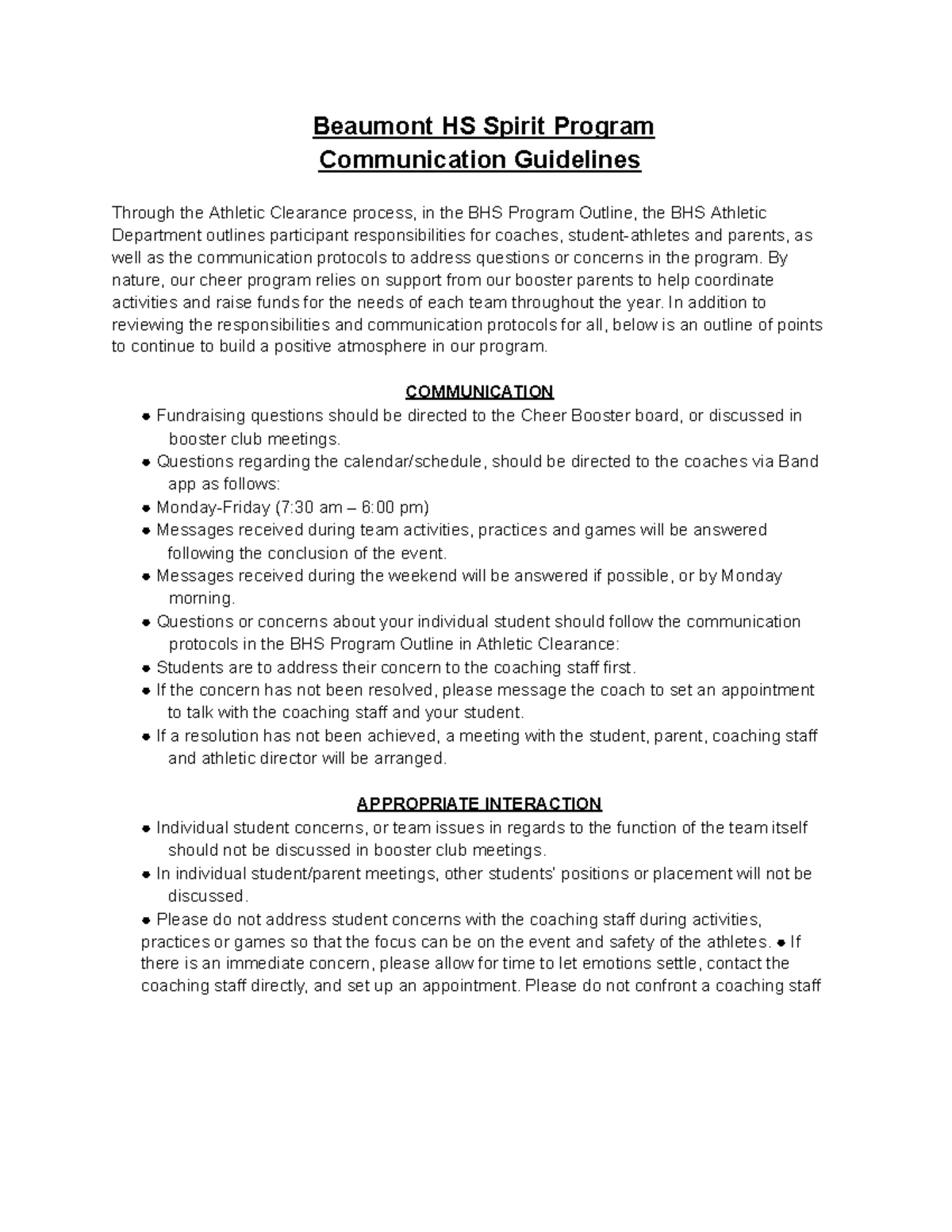 BHS Cheer Program Communication Guidelines & Protocols - Studocu