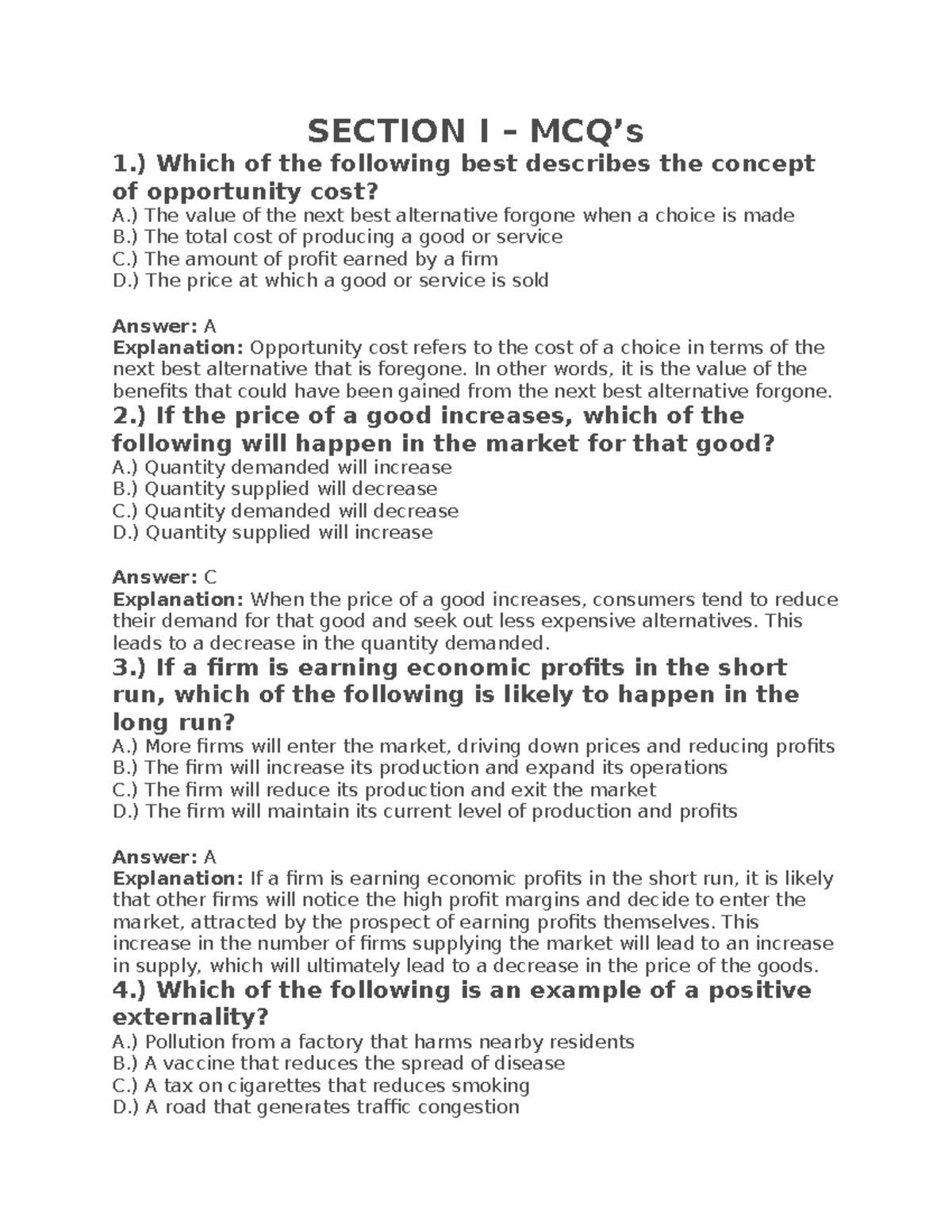 ECO 101 Sample Midterm Exam Questions and Answers - Studocu