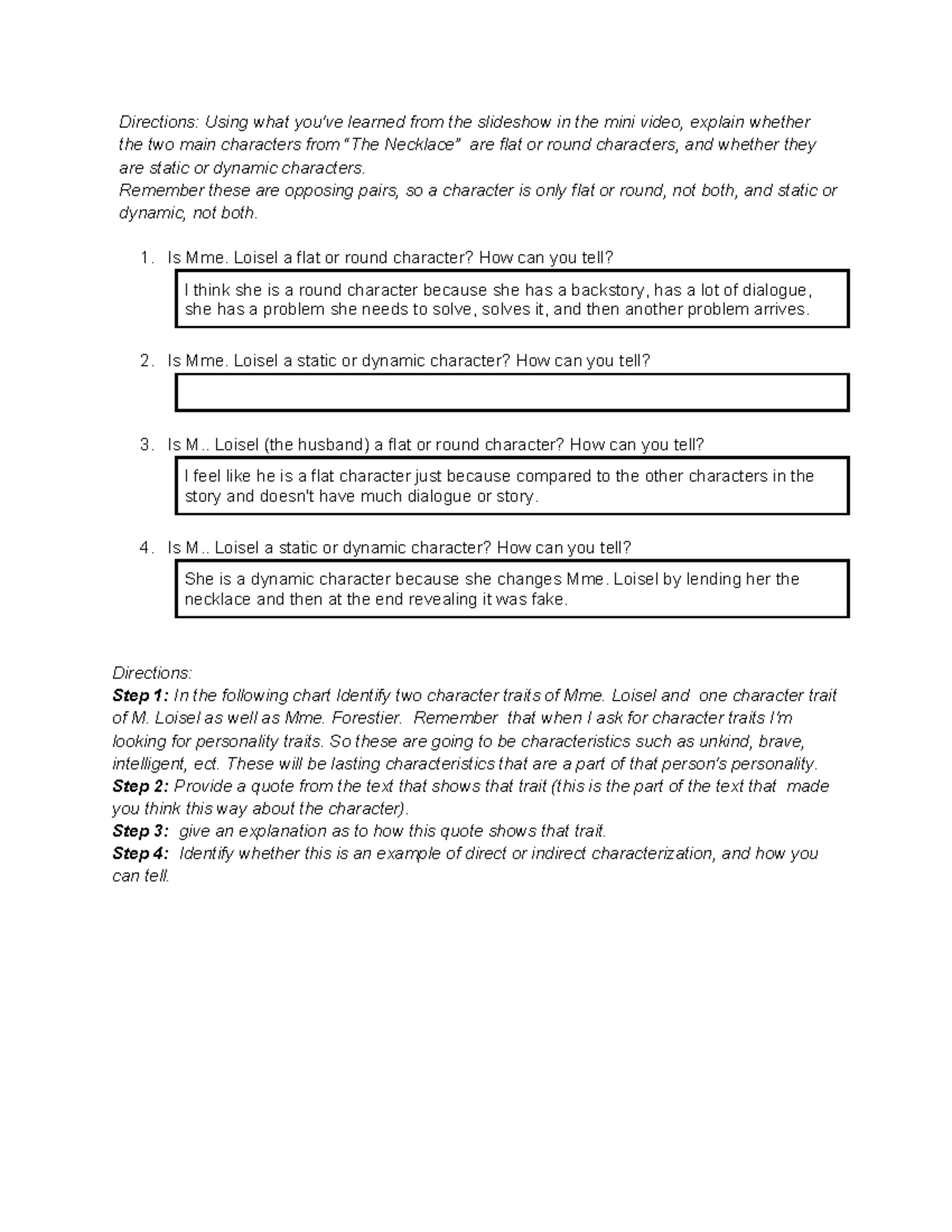 Lesson Focus: Characterization in 
