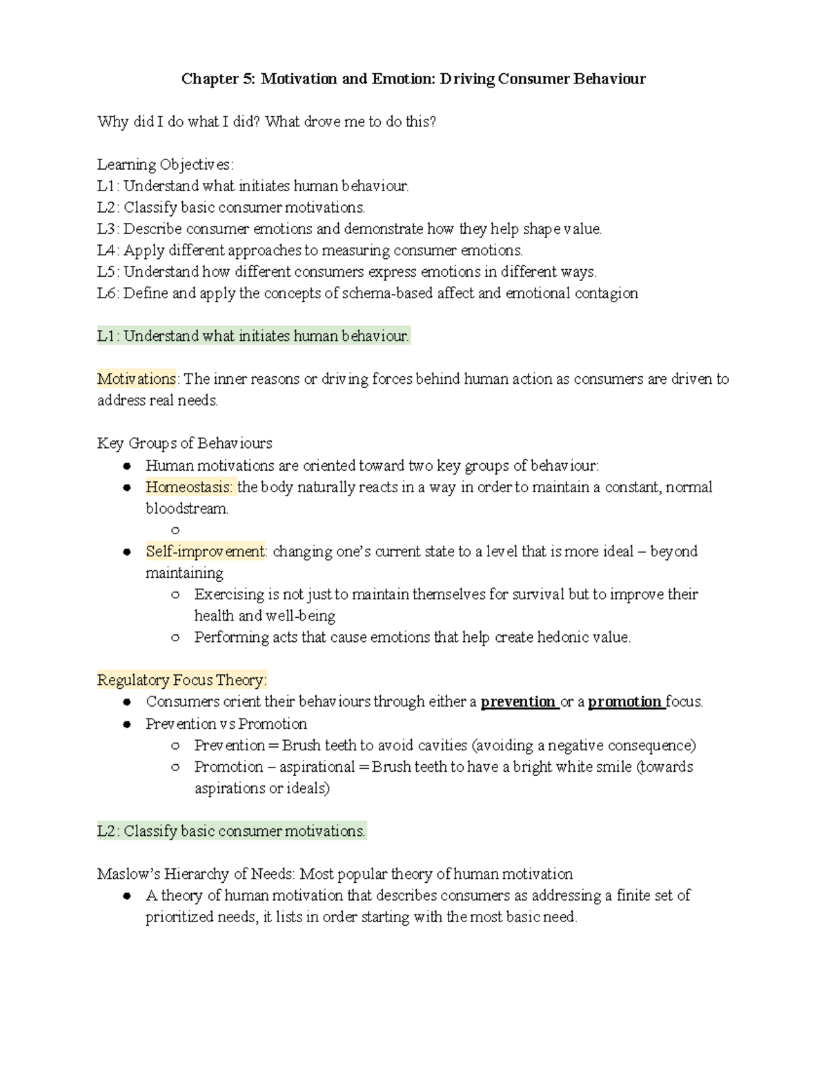 Week 7 - Lecture Notes on Consumer Motivation & Emotion, Newton, Winter ...