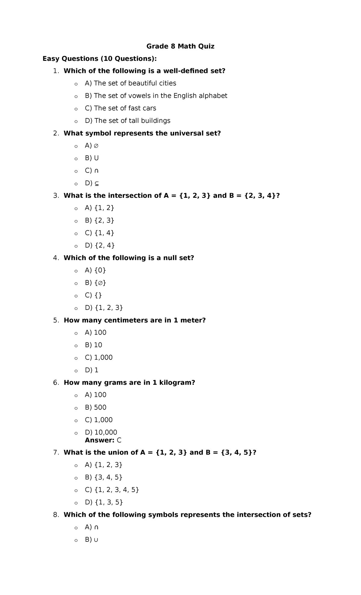 Grade 8 Math Quiz - QUiz for math 8 - Grade 8 Math Quiz Easy Questions ...