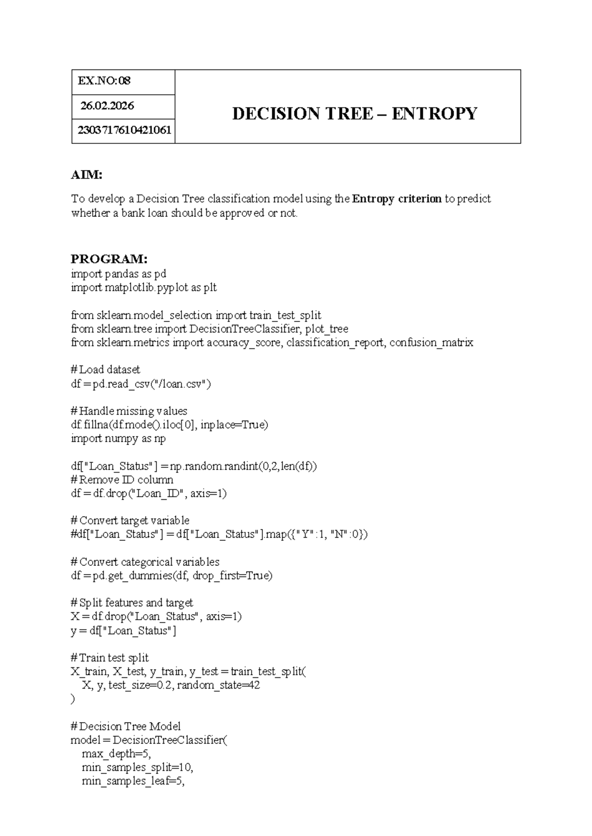 ML 10 - Decision Tree Entropy Model for Loan Approval - Studocu
